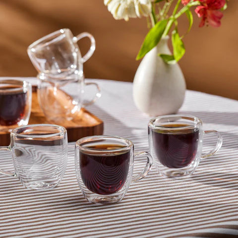 Karaca Olivier 6-teiliges doppelwandiges Espresso-Set für 6 Personen, 80 ml, klar