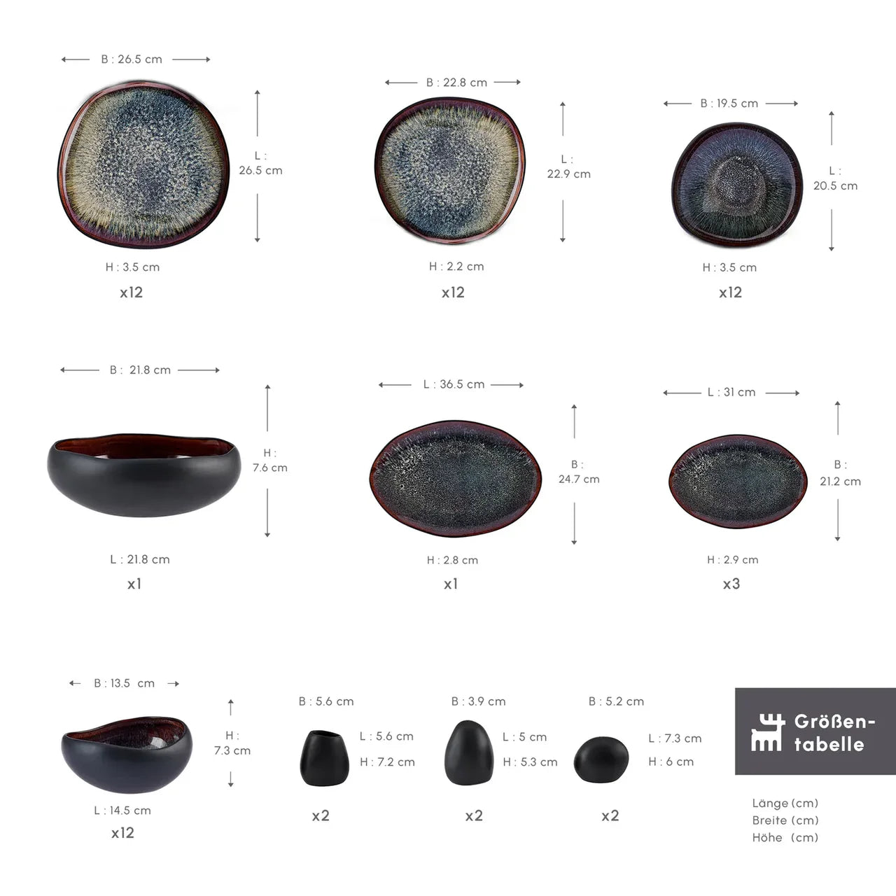 KARACA EARTH COLLECTION NEW GALACTIC GESCHIRRSET FÜR 12 PERONEN, 59TLG, SCHWARZ