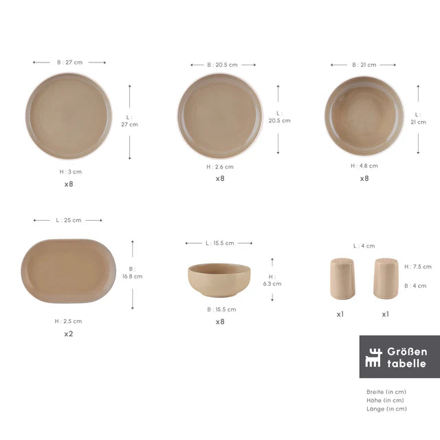 Karaca Terra Geschirrset für 8 Personen, 36tlg, Creme