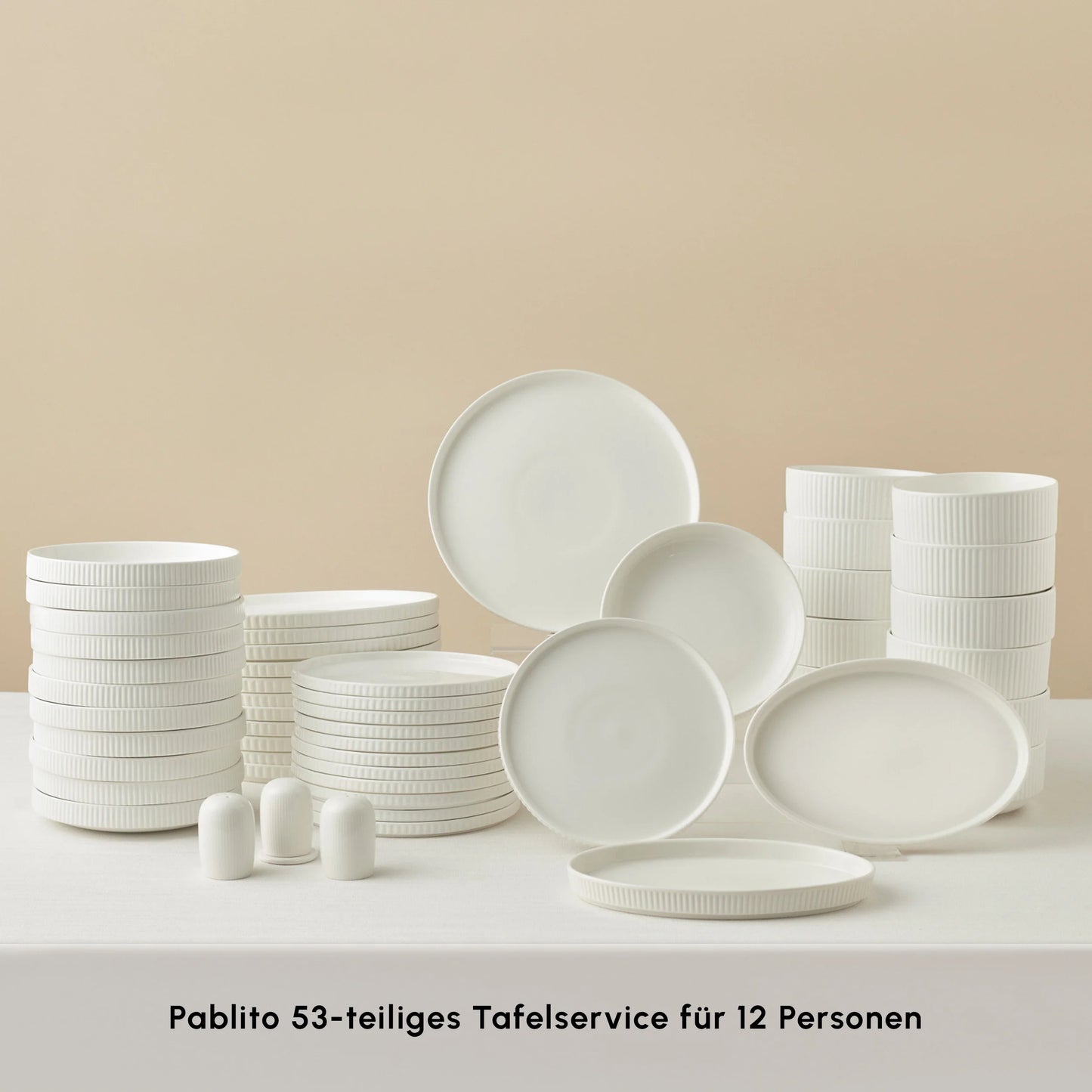 Karaca Forever Bone Pablito 53-Teiliges Tafelservice Für 12 Personen, Weiß