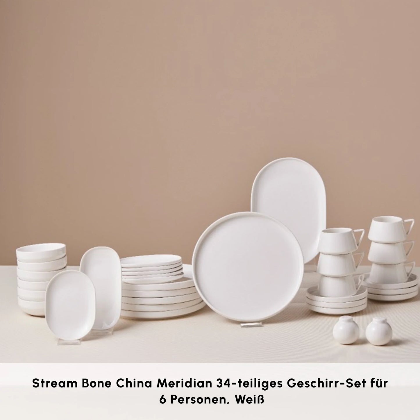 Karaca Stream Bone Meridian 34-teiliges Frühstücksset für 6 Personen – Weiß