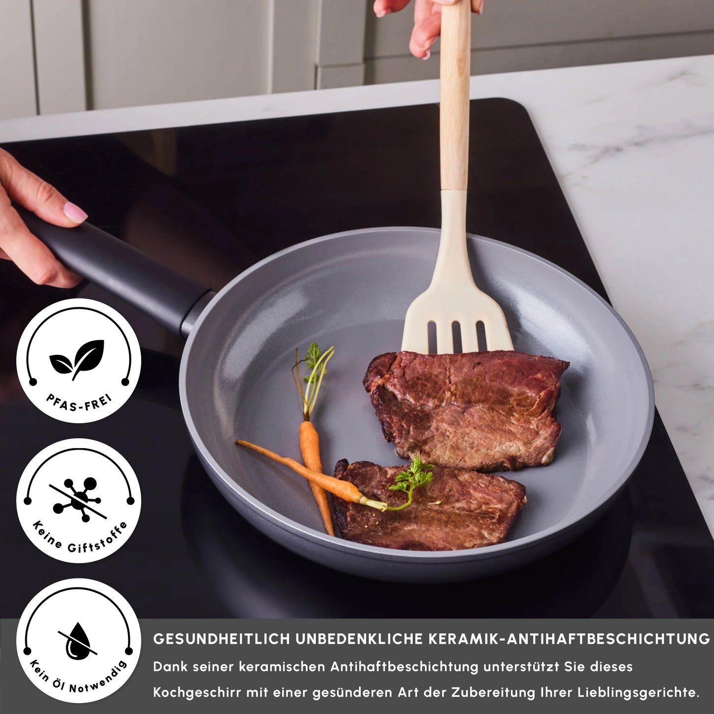 Karaca Ceramica Iconic Grau, 7-teiliges Kochgeschirr-Set, Induktion, Grau