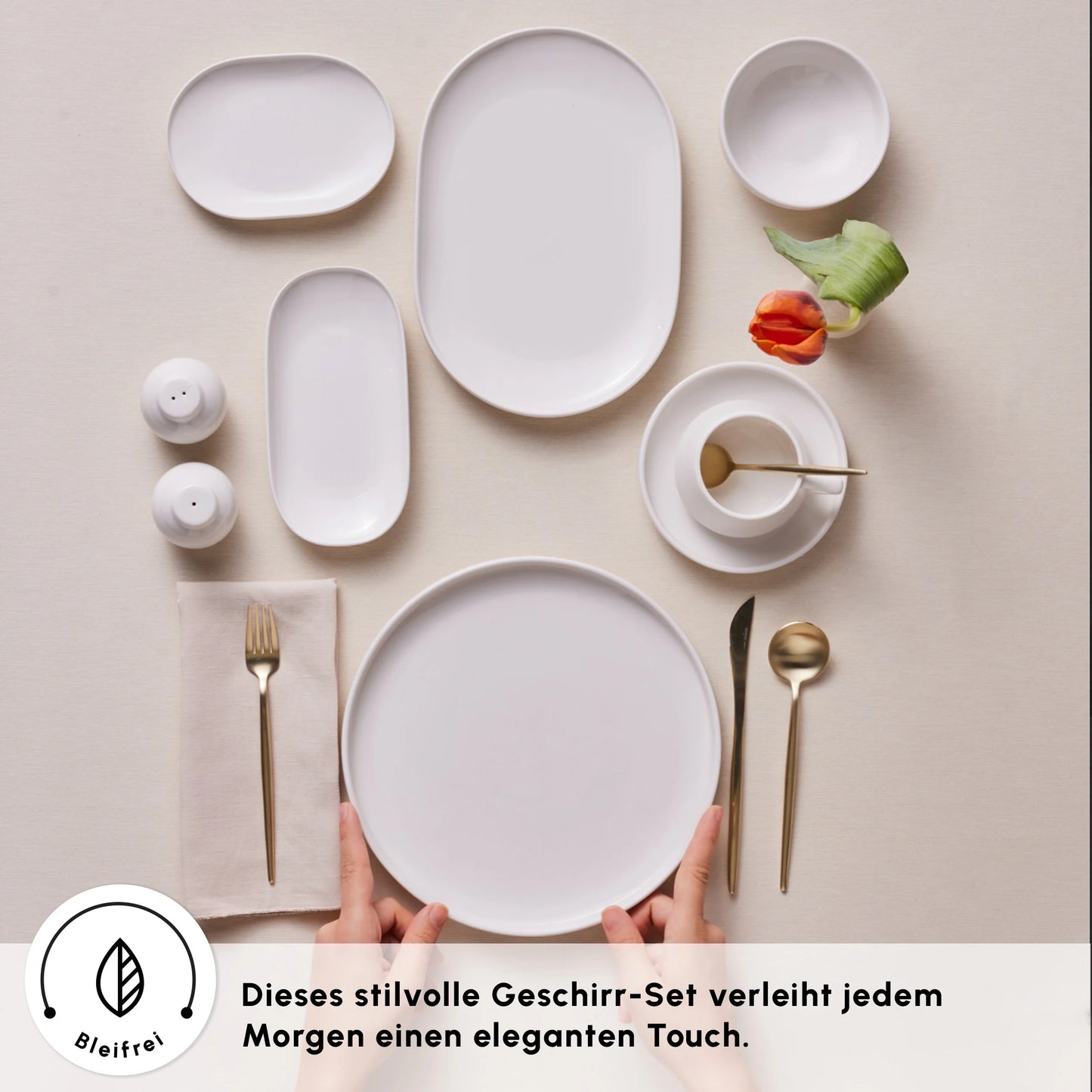 Karaca Stream Bone Meridian 34-teiliges Frühstücksset für 6 Personen – Weiß