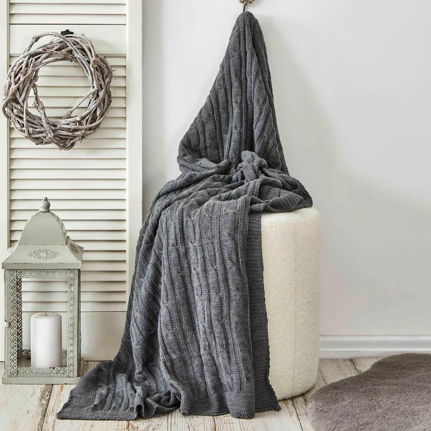 Karaca Home Grey Cable Knit Throw