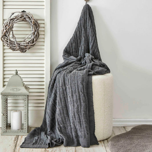 Karaca Home Grey Cable Knit Throw