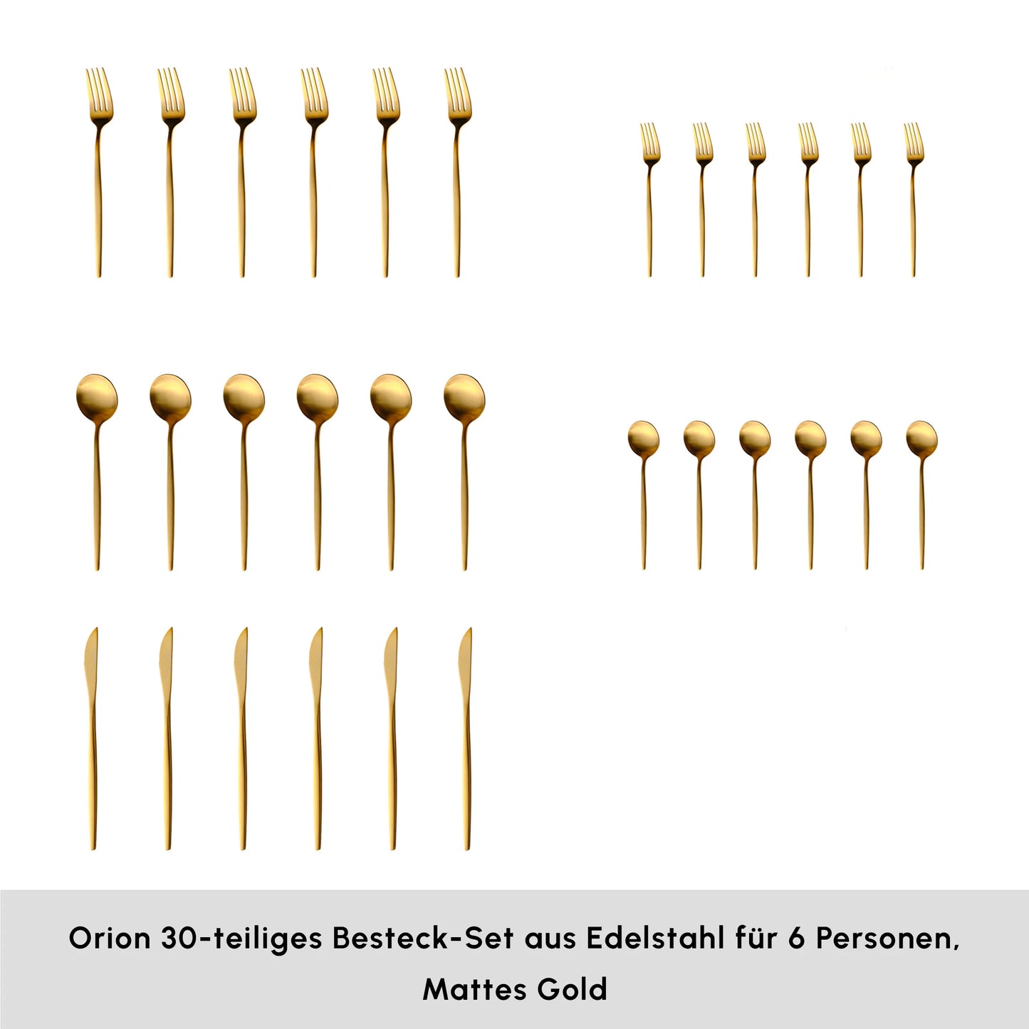 Karaca Orion Mattgold 30-teiliges Besteckset für 6 Personen, gold