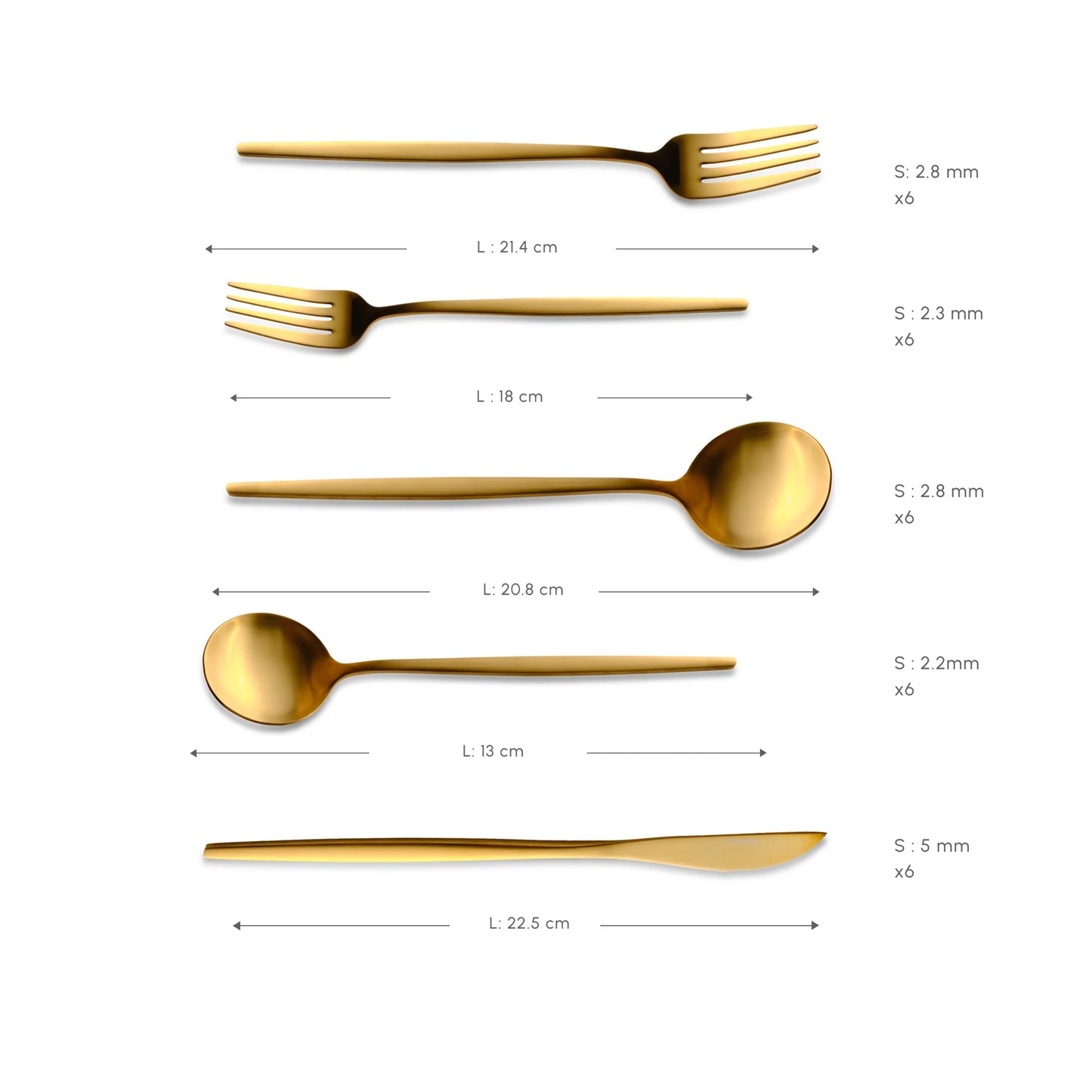 Karaca Orion Mattgold 30-teiliges Besteckset für 6 Personen, gold