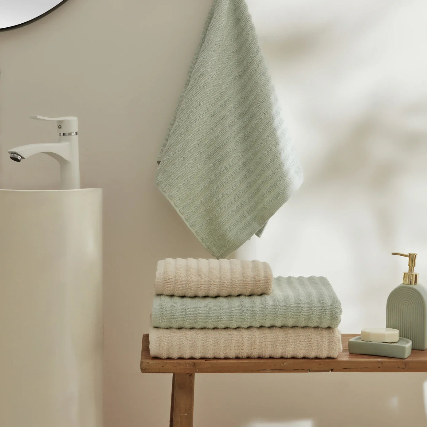 Karaca Home Morina 4-teiliges Handtuch-Set, Mint-Beige