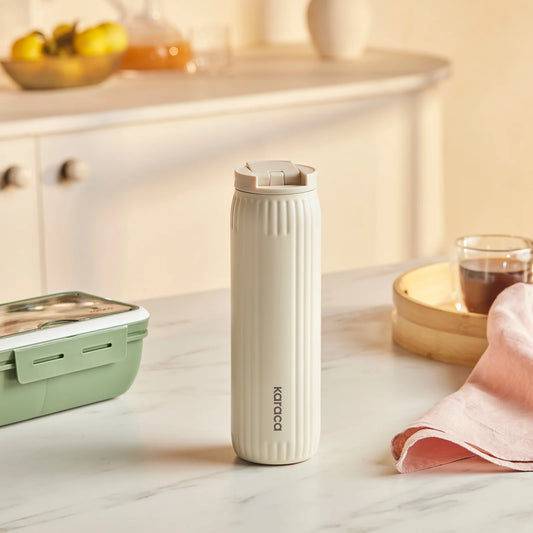 Karaca Rimo Auslaufsicherer Edelstahl-Thermos 600 ml, Creme