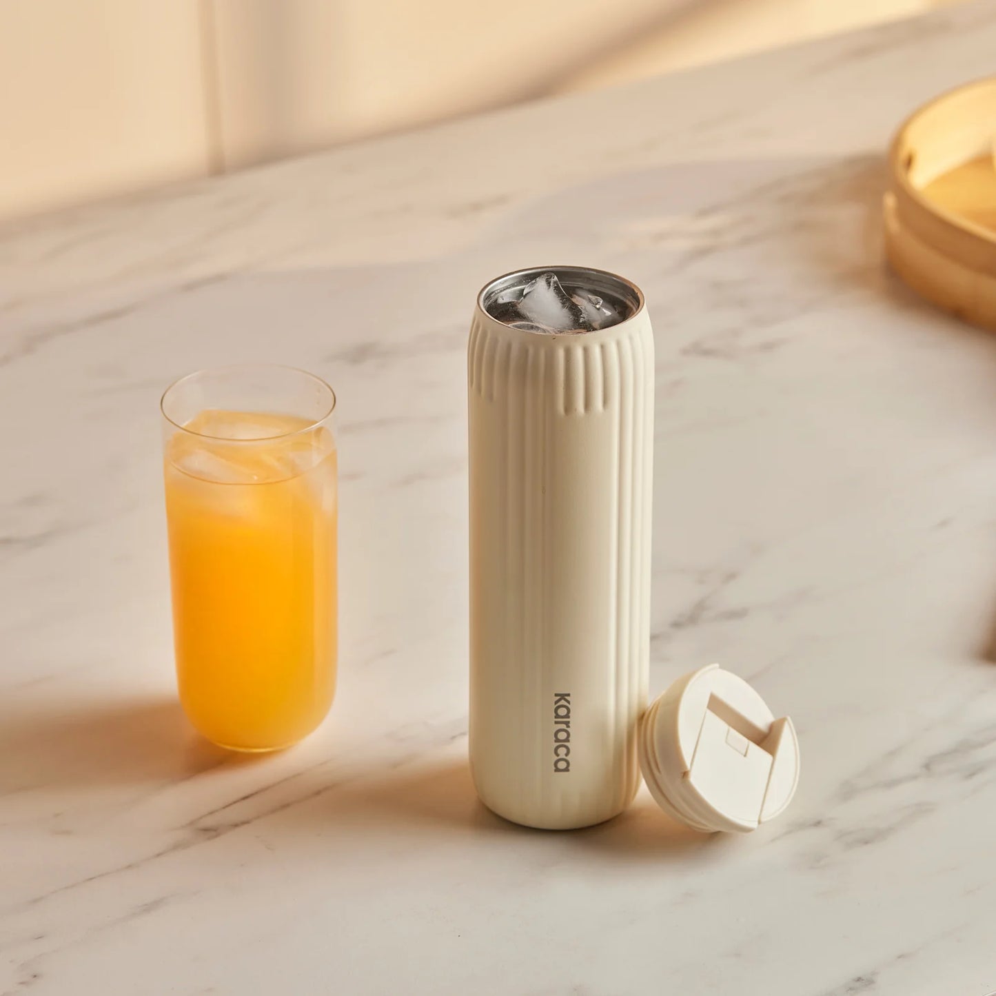 Karaca Rimo Auslaufsicherer Edelstahl-Thermos 600 ml, Creme