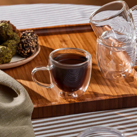 Karaca Olivier 6-teiliges doppelwandiges Espresso-Set für 6 Personen, 80 ml, klar