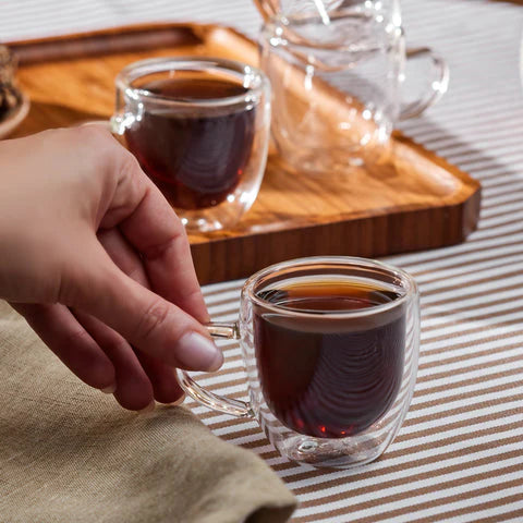 Karaca Olivier 6-teiliges doppelwandiges Espresso-Set für 6 Personen, 80 ml, klar