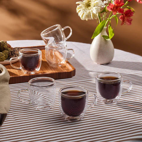 Karaca Olivier 6-teiliges doppelwandiges Espresso-Set für 6 Personen, 80 ml, klar