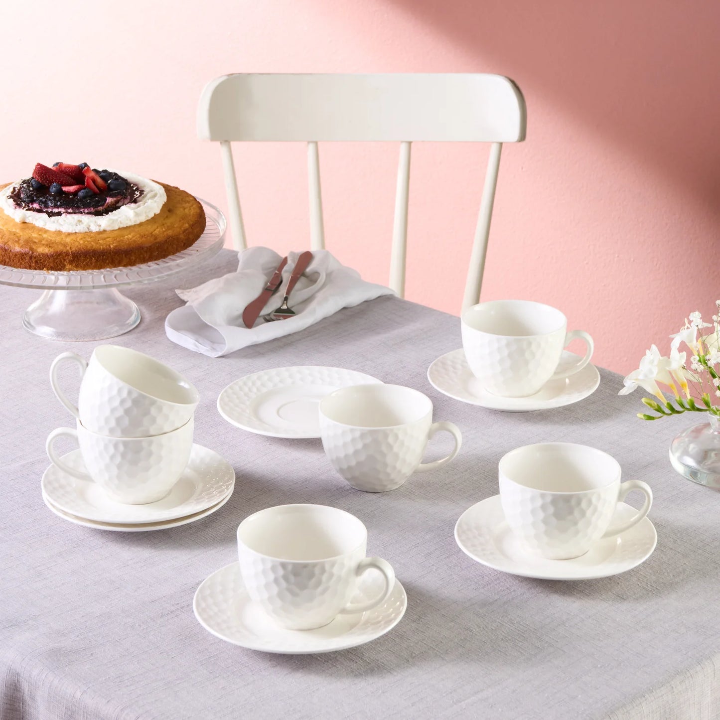 Karaca Nora Embossed Teetassen-Set für 6 Personen, 220 ml