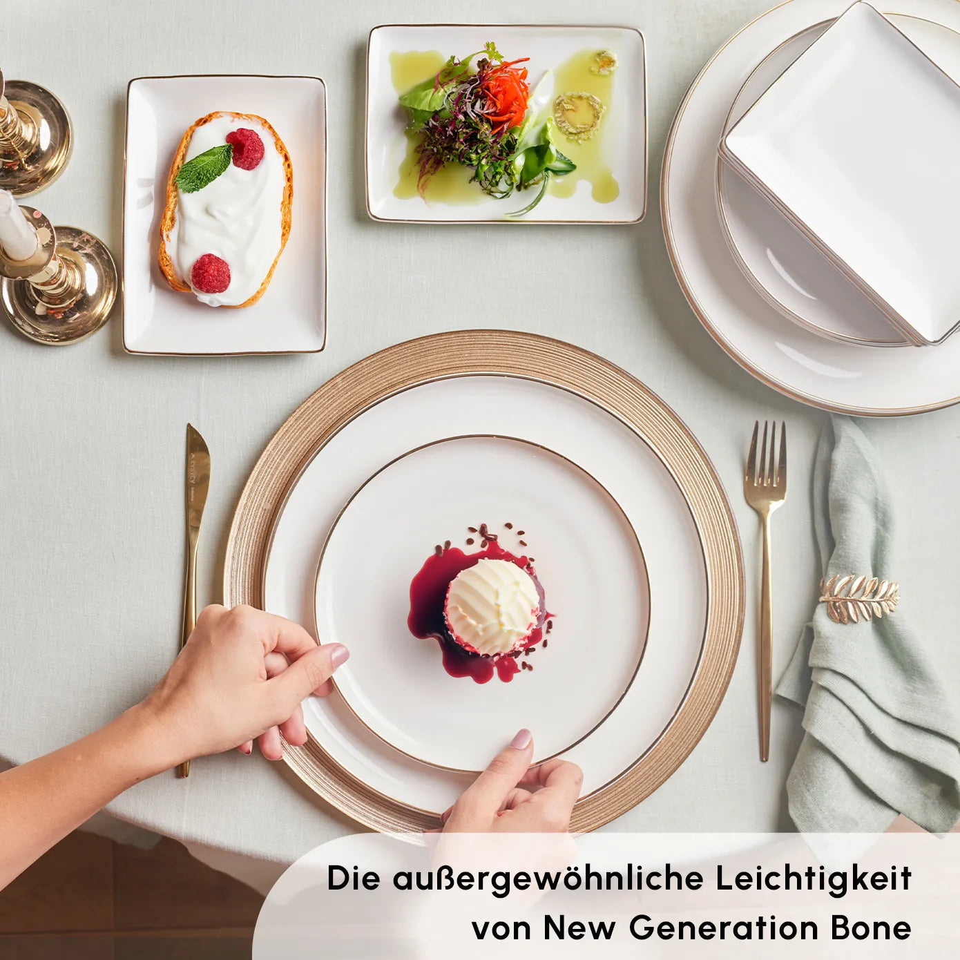 Karaca Santo für 6 Personen Geschirrset 18 Teilig, New Generation Bone, Weiß Gold