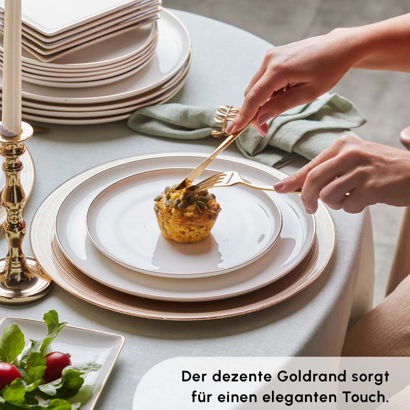 Karaca Santo für 6 Personen Geschirrset 18 Teilig, New Generation Bone, Weiß Gold