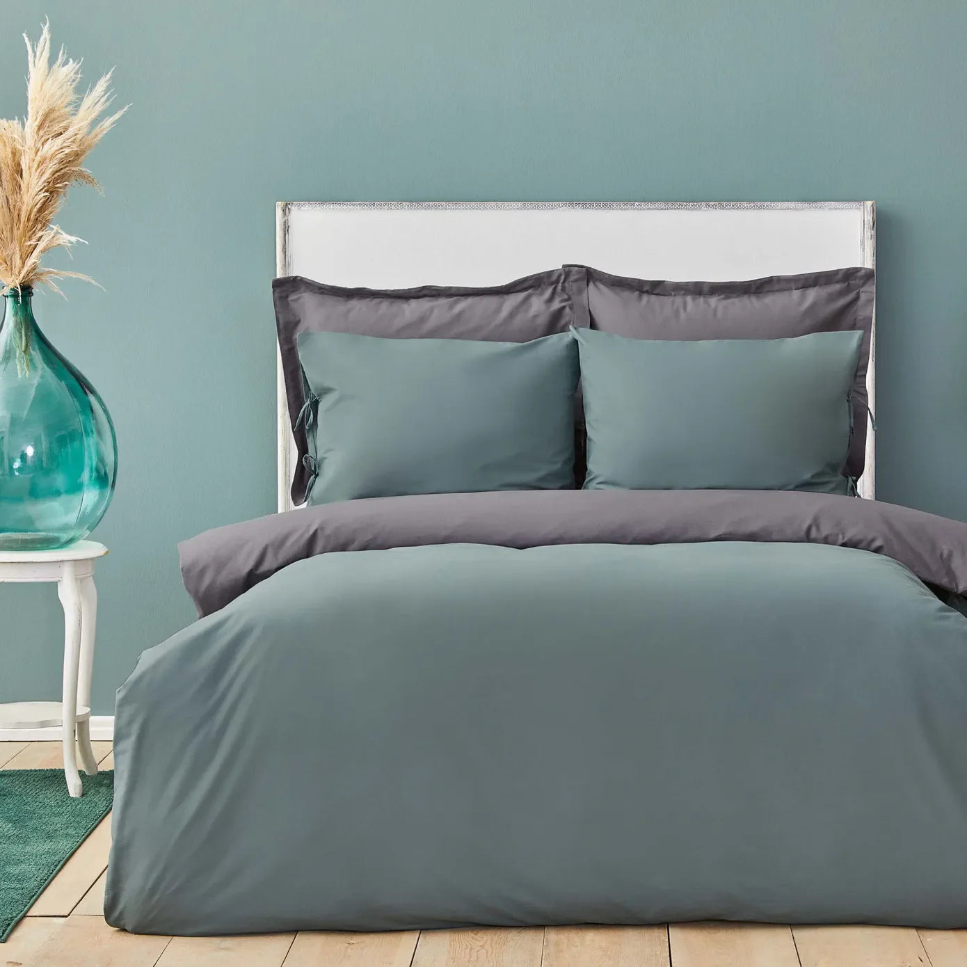Karaca Home Basic Doppelseitig Doppelter Bettbezug, Petrol Anthrazit