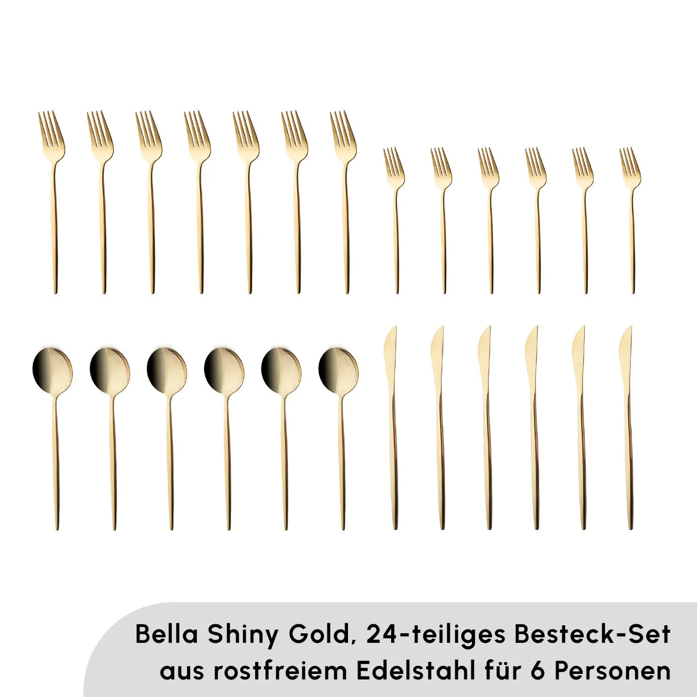 Karaca Bella Shiny Gold Besteck Set für 6 Personen, 24 Teilig