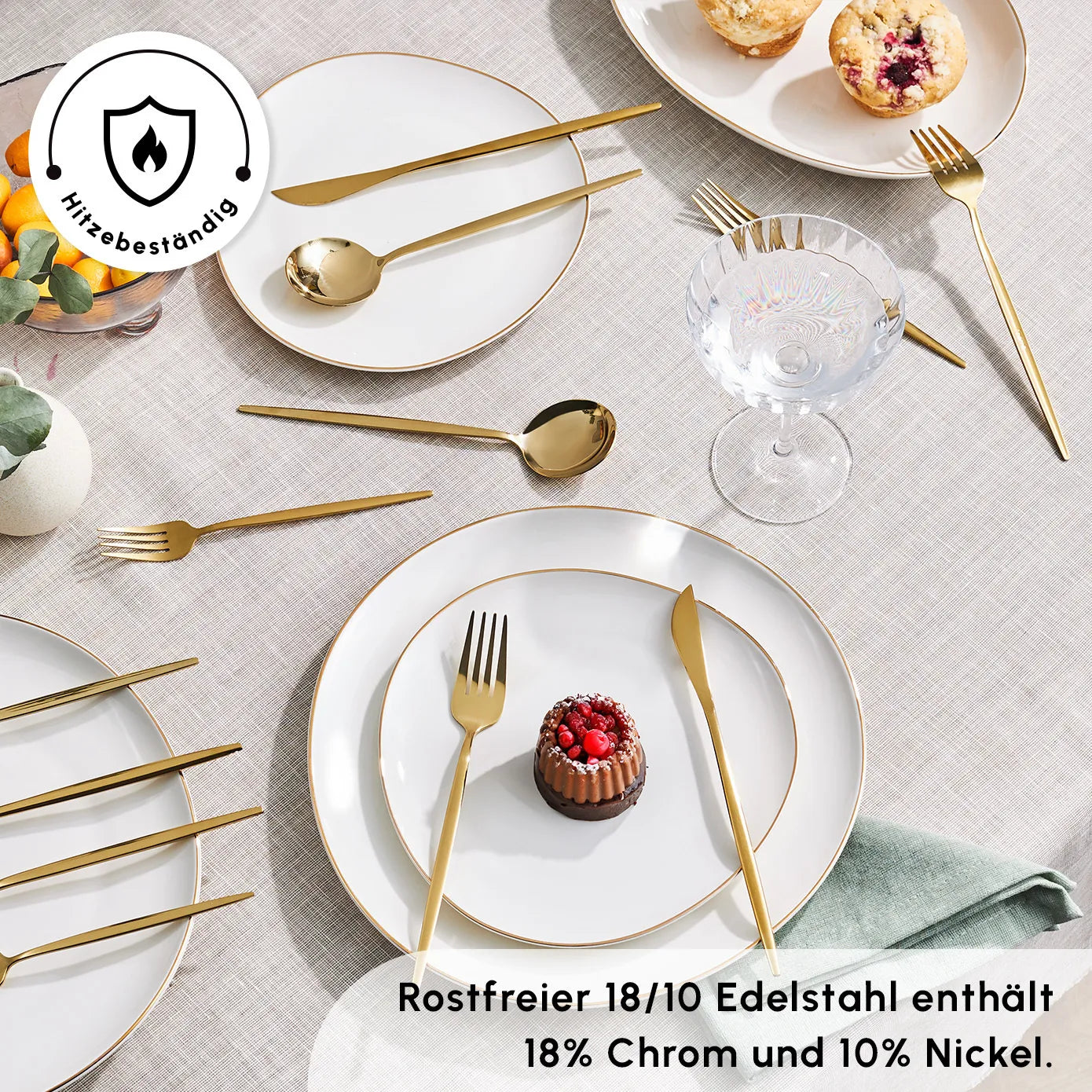Karaca Bella Shiny Gold Besteck Set für 6 Personen, 24 Teilig