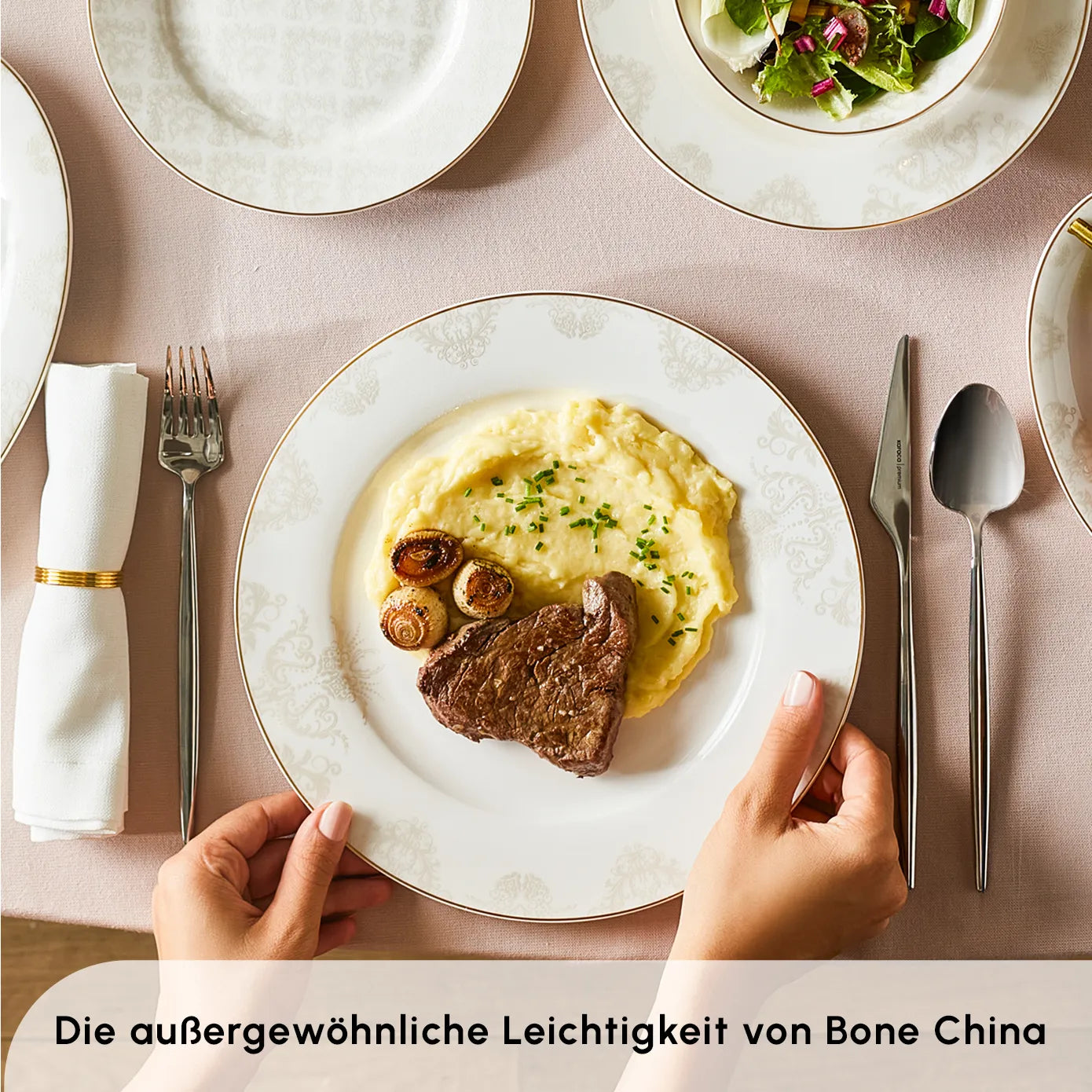 Karaca Elegance Bone Siena 53-Teiliges 12-Personen Geschirrsett Gold