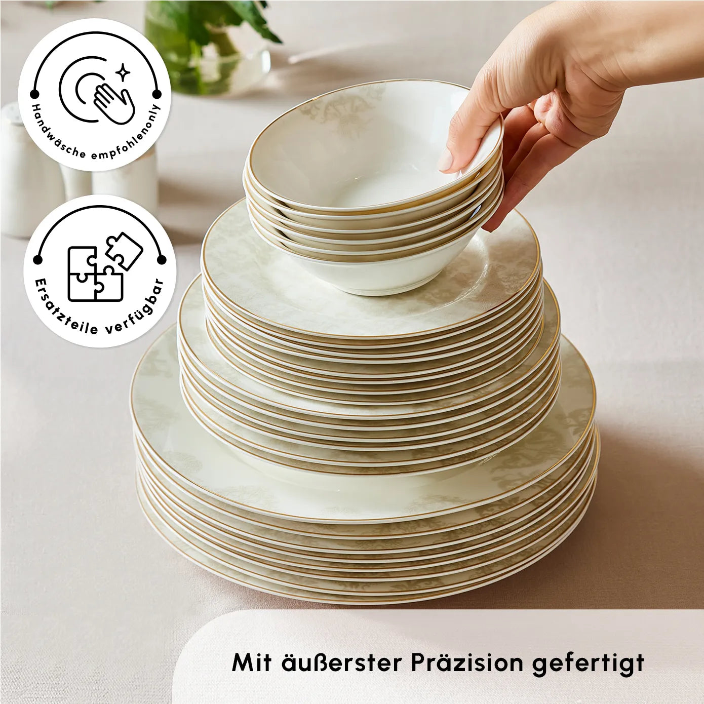 Karaca Elegance Bone Siena 53-Teiliges 12-Personen Geschirrsett Gold