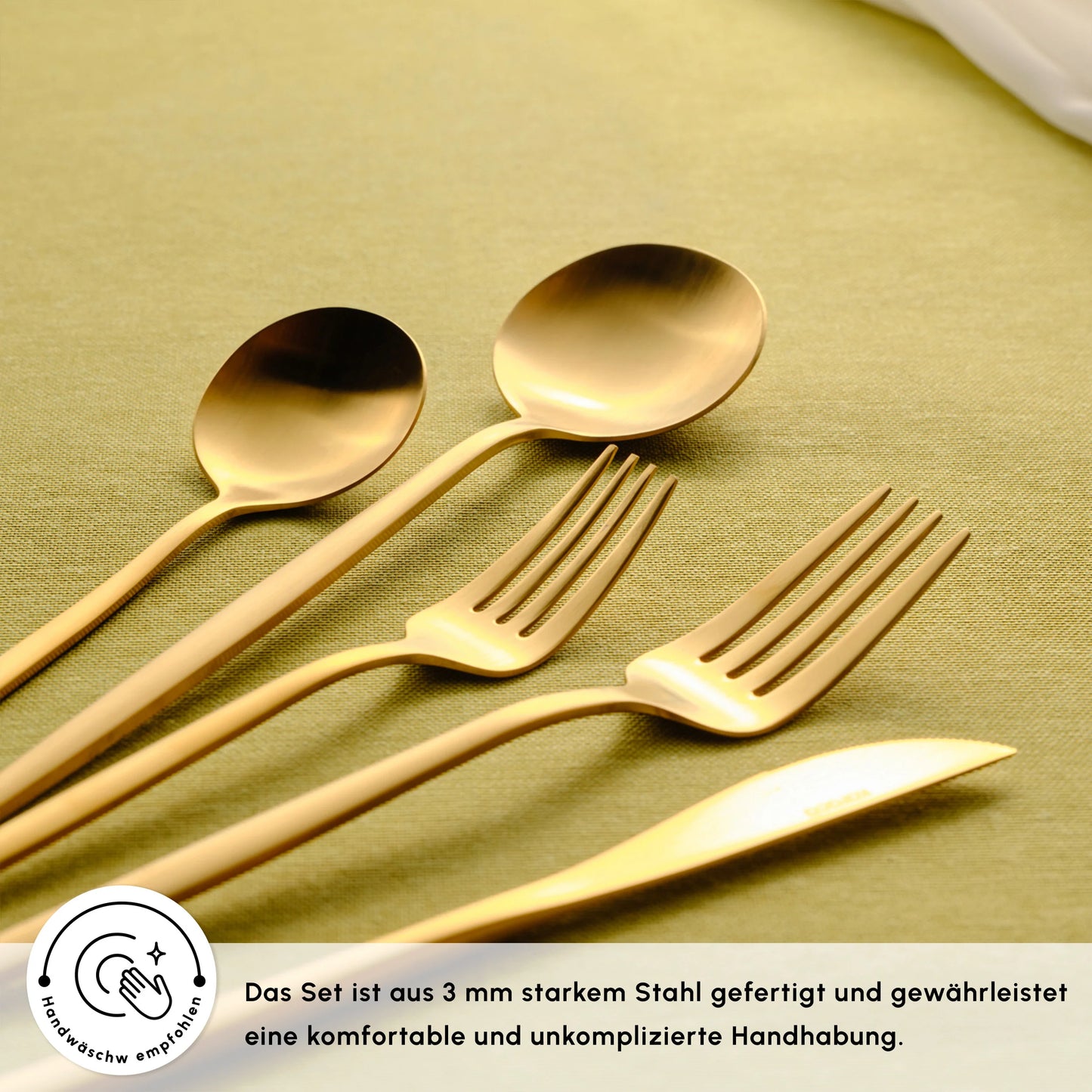 Karaca Orion Mattgold 30-teiliges Besteckset für 6 Personen, gold