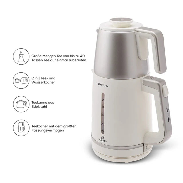 Karaca Berry Tea XL 2in1 Teekocher mit Stahleinsatz und Wasserkocher, Mulberry, 1700W