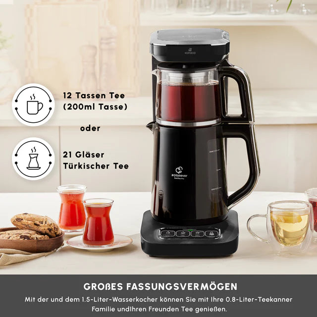 Karaca Caysever Robotea Pro 4 in 1 sprechender Teekocher, Wasserkocher und Filterkaffeemaschine, 2500W , Chrome