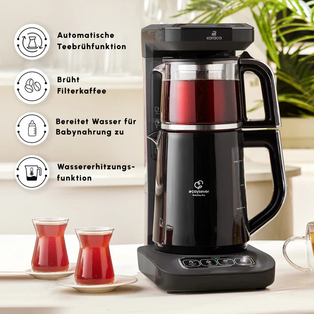 Karaca Caysever Robotea Pro 4 in 1 sprechender Teekocher, Wasserkocher und Filterkaffeemaschine, 2500W , Chrome