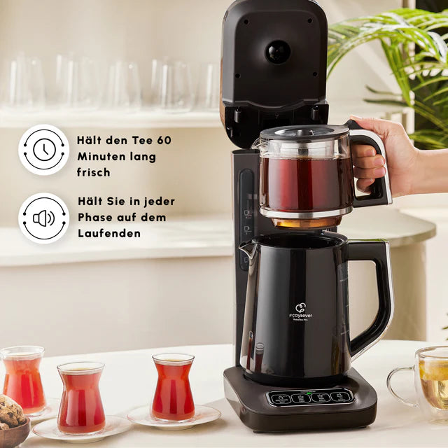 Karaca Caysever Robotea Pro 4 in 1 sprechender Teekocher, Wasserkocher und Filterkaffeemaschine, 2500W , Chrome