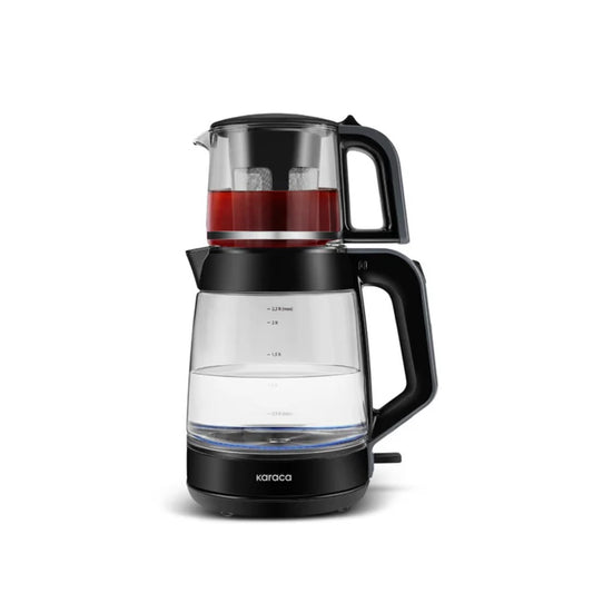 Karaca Glass Tea XL 2 in 1 Glas-Teekocher, Shiny Black