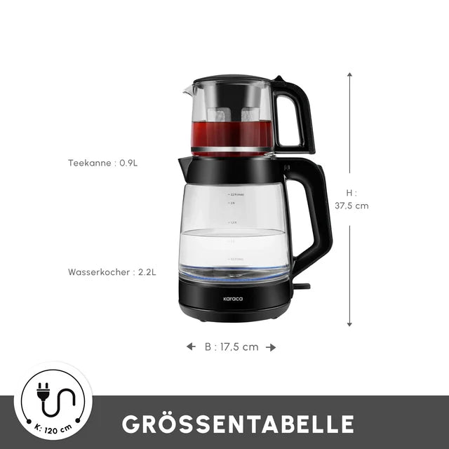 Karaca Glass Tea XL 2 in 1 Glas-Teekocher, Shiny Black