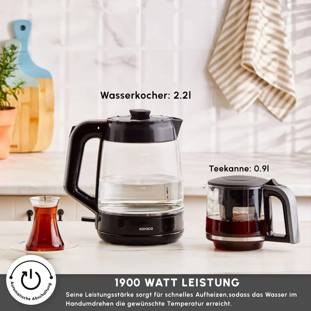 Karaca Glass Tea XL 2 in 1 Glas-Teekocher, Shiny Black