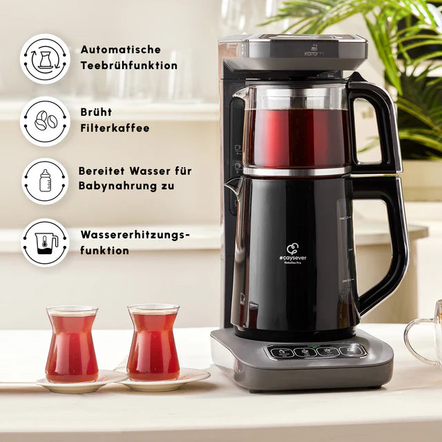 Karaca Caysever Robotea Pro 4 in 1 sprechender Teekocher, Wasserkocher und Filterkaffeemaschine, 2500W , Space Grau