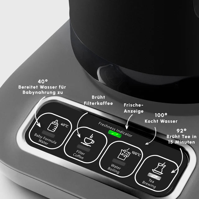 Karaca Caysever Robotea Pro 4 in 1 sprechender Teekocher, Wasserkocher und Filterkaffeemaschine, 2500W , Space Grau