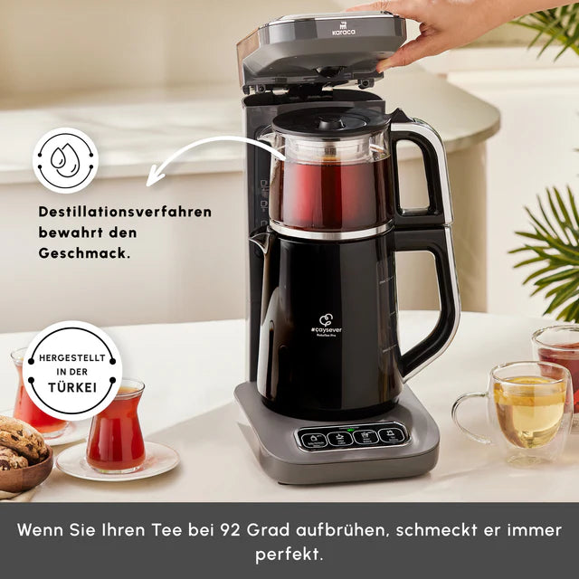 Karaca Caysever Robotea Pro 4 in 1 sprechender Teekocher, Wasserkocher und Filterkaffeemaschine, 2500W , Space Grau