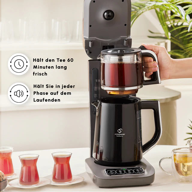 Karaca Caysever Robotea Pro 4 in 1 sprechender Teekocher, Wasserkocher und Filterkaffeemaschine, 2500W , Space Grau
