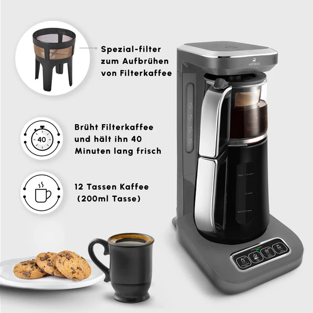 Karaca Caysever Robotea Pro 4 in 1 sprechender Teekocher, Wasserkocher und Filterkaffeemaschine, 2500W , Space Grau