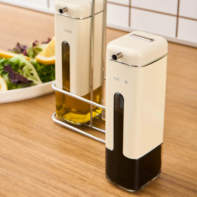 Karaca Luminous, 3-teilige Öl- und Essigflasche, Creme