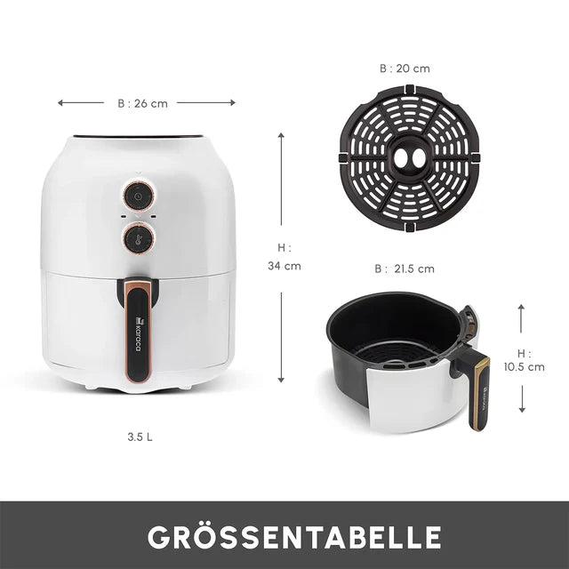 Karaca Multifry Weiß Heißluftfritteuse Ölfreie Fritteuse, 3.5L, 1300W