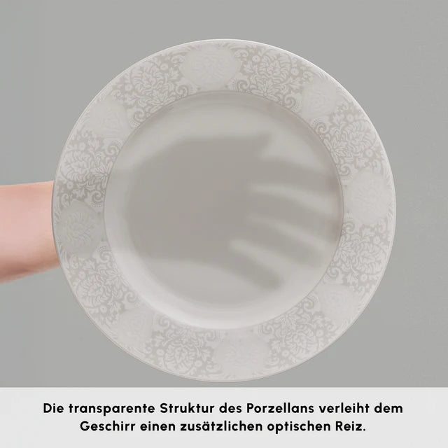 Karaca Forever Bone China New Olio 53-teiliges Tafelservice für 12 Personen, Weiß