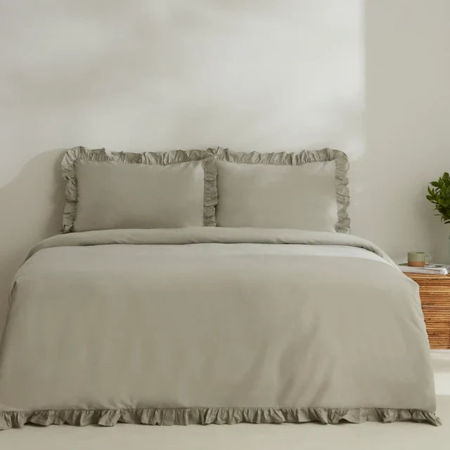 Karaca Home Pure Ruffle 100% Baumwolle King Size Bettwäsche Set Salbei
