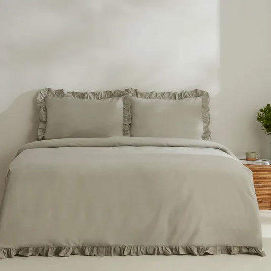 Karaca Home Pure Ruffle 100% Baumwolle King Size Bettwäsche Set Salbei