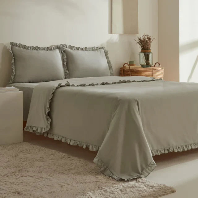 Karaca Home Pure Ruffle 100% Baumwolle King Size Bettwäsche Set Salbei