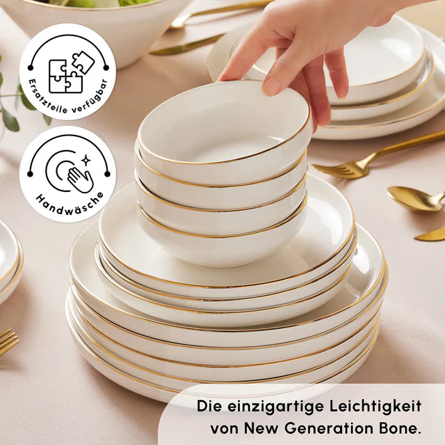 Karaca Stream Bone New Saturn 59-Teiliges 12-Personen Geschirrset Gold
