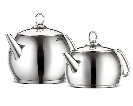 Schäfer Edelstahlteekanne mit Metallgriffen, oval