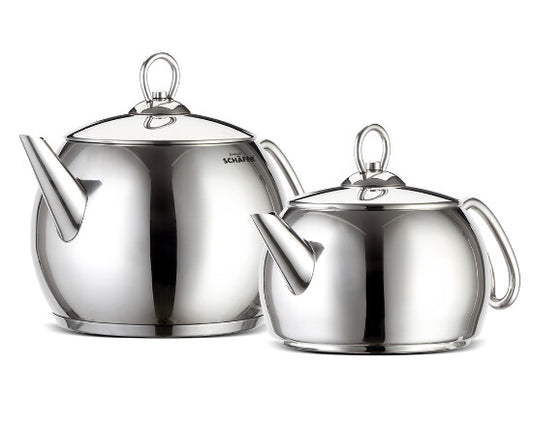 Schäfer Edelstahlteekanne mit Metallgriffen, oval